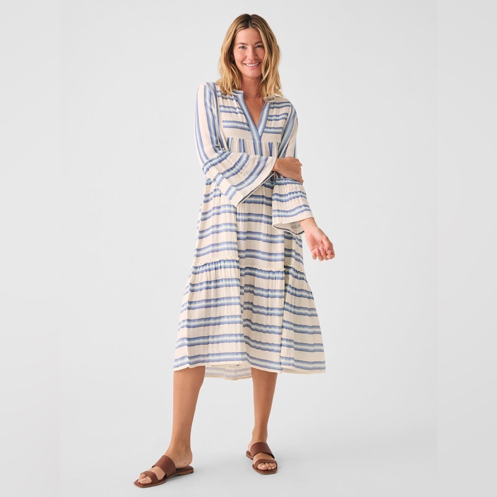 Faherty NWT 100% Organic Cotton Gauze Vida MIDI Dress.  Size L